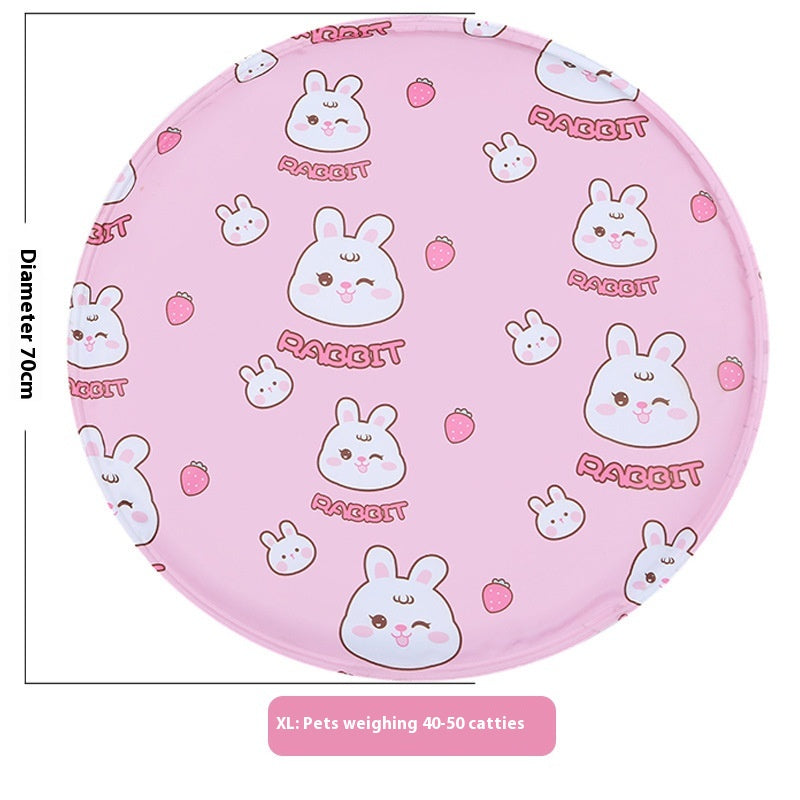 Snaggoo cat cooling gel mat, 70cm round, pink rabbit print