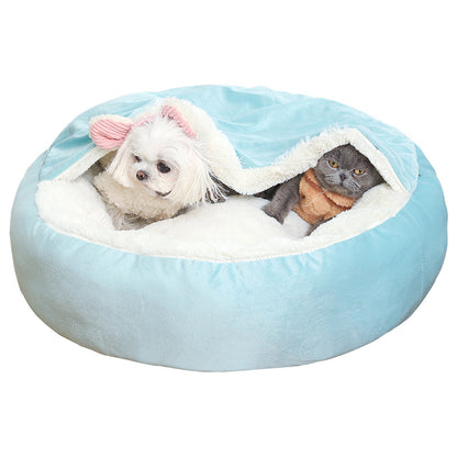 Orthopedic dog bed with hooded blanket warm winter