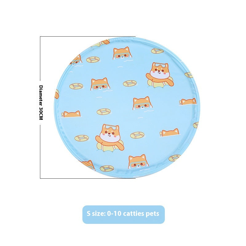 Snaggoo cat cooling gel mat, 30cm round, blue puppy print