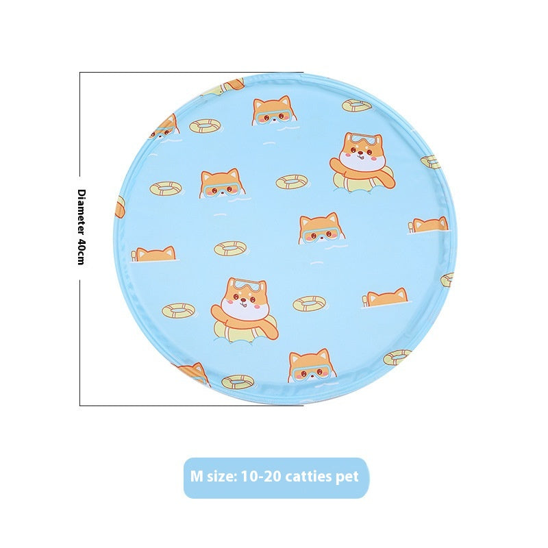 Snaggoo cat cooling gel mat, 40cm round, blue puppy print