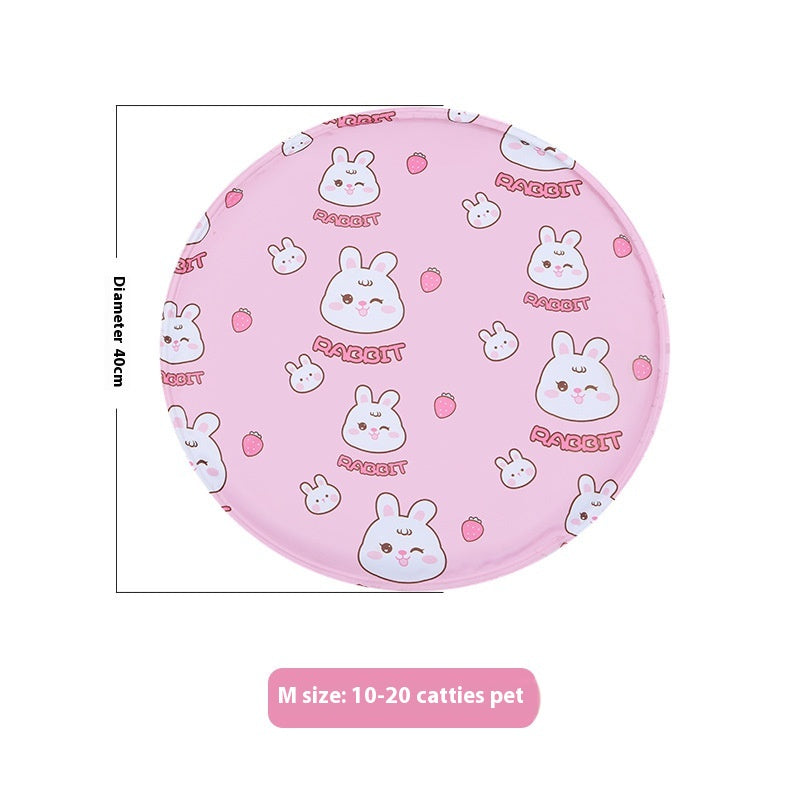 Snaggoo cat cooling gel mat, 40cm round, pink rabbit print