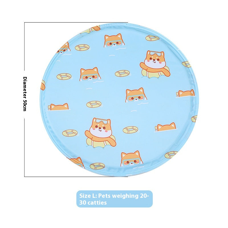 Snaggoo cat cooling gel mat, 50cm round, blue puppy print
