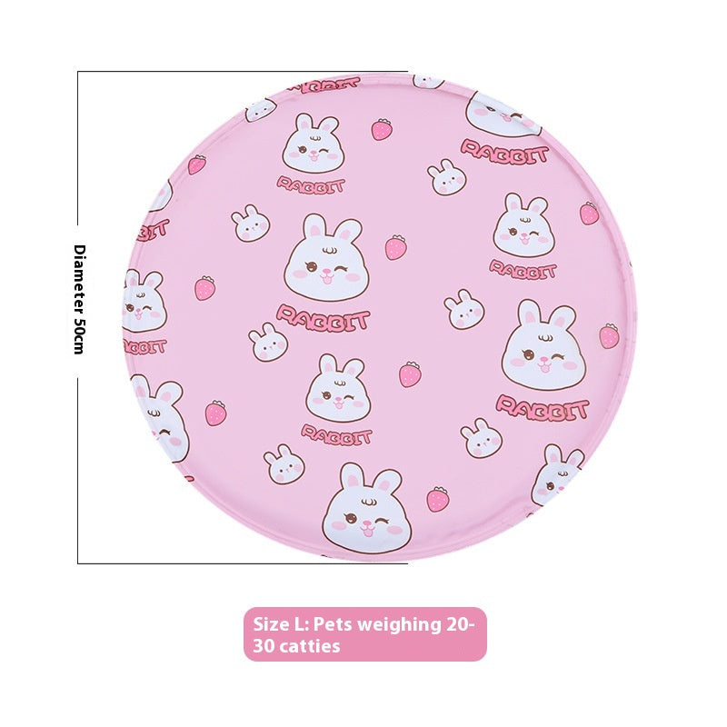 Snaggoo cat cooling gel mat, 50cm round, pink rabbit print