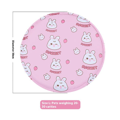 Snaggoo cat cooling gel mat, 50cm round, pink rabbit print