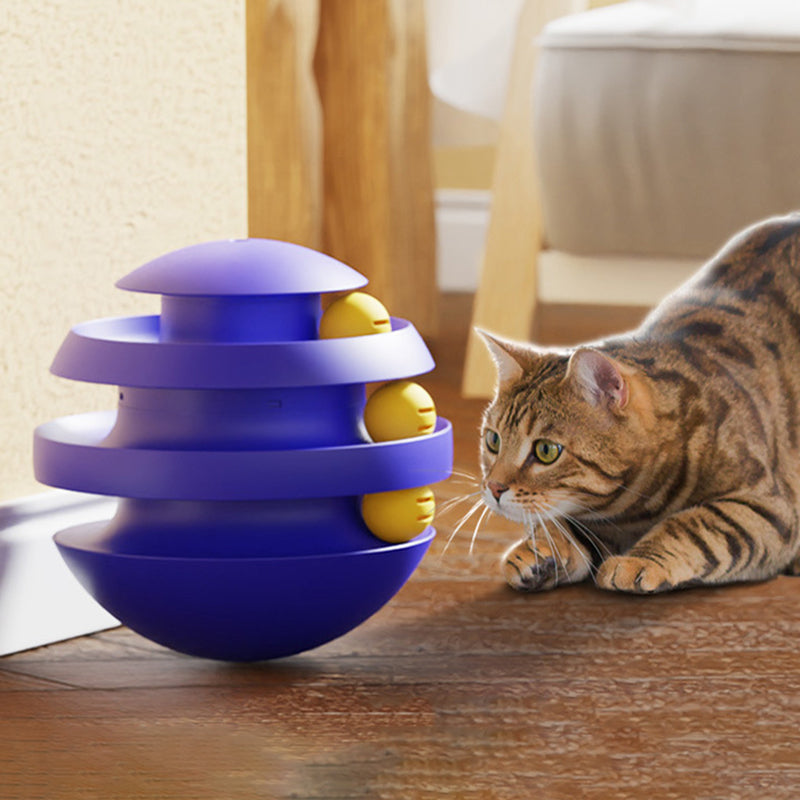 Cat playing with the 3-layer turntable ball tower