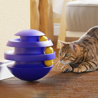 Cat playing with the 3-layer turntable ball tower
