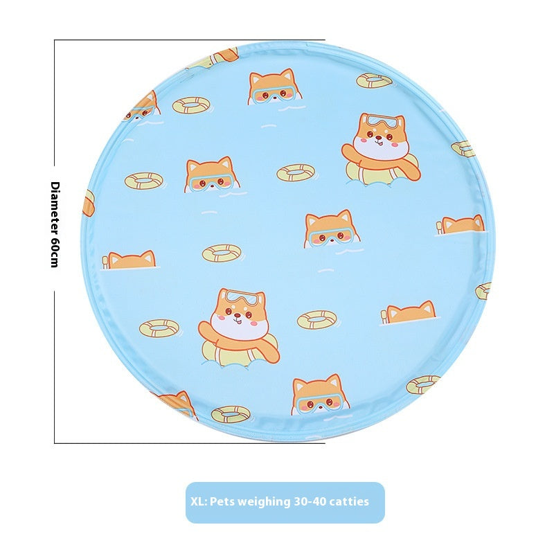 Snaggoo cat cooling gel mat, 60cm round, blue puppy print