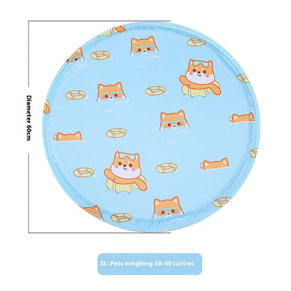 Snaggoo cat cooling gel mat, 60cm round, blue puppy print