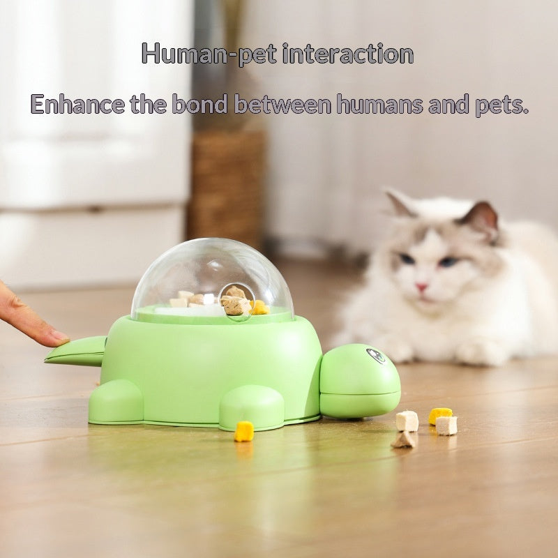 Cat playing with the turtle press-and-feed puzzle feeder