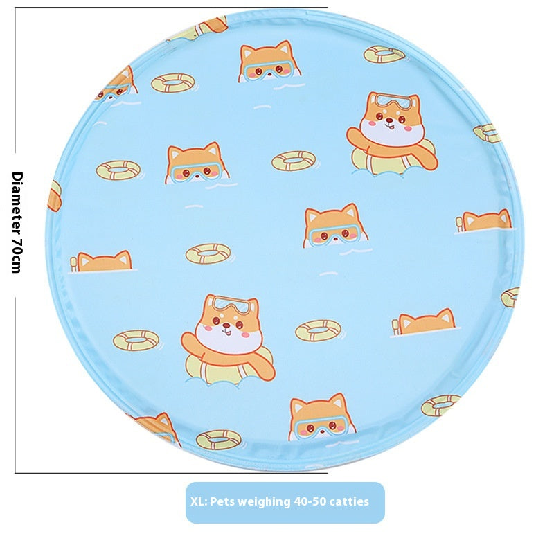 Snaggoo cat cooling gel mat, 70cm round, blue puppy print