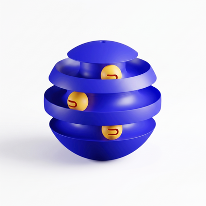 3-layer cat turntable tower with spinning balls, blue, clean product shot
