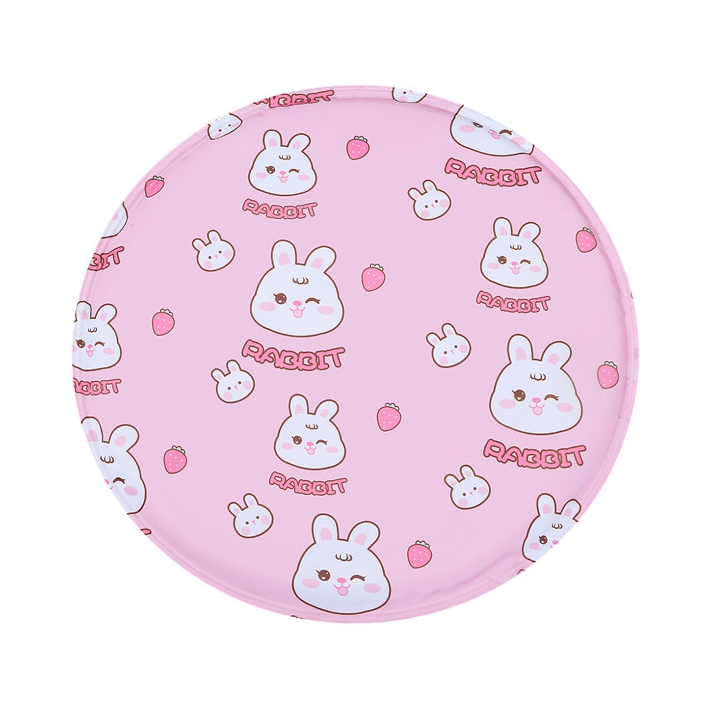 Snaggoo round cat cooling gel mat, flat pad, pink rabbit print