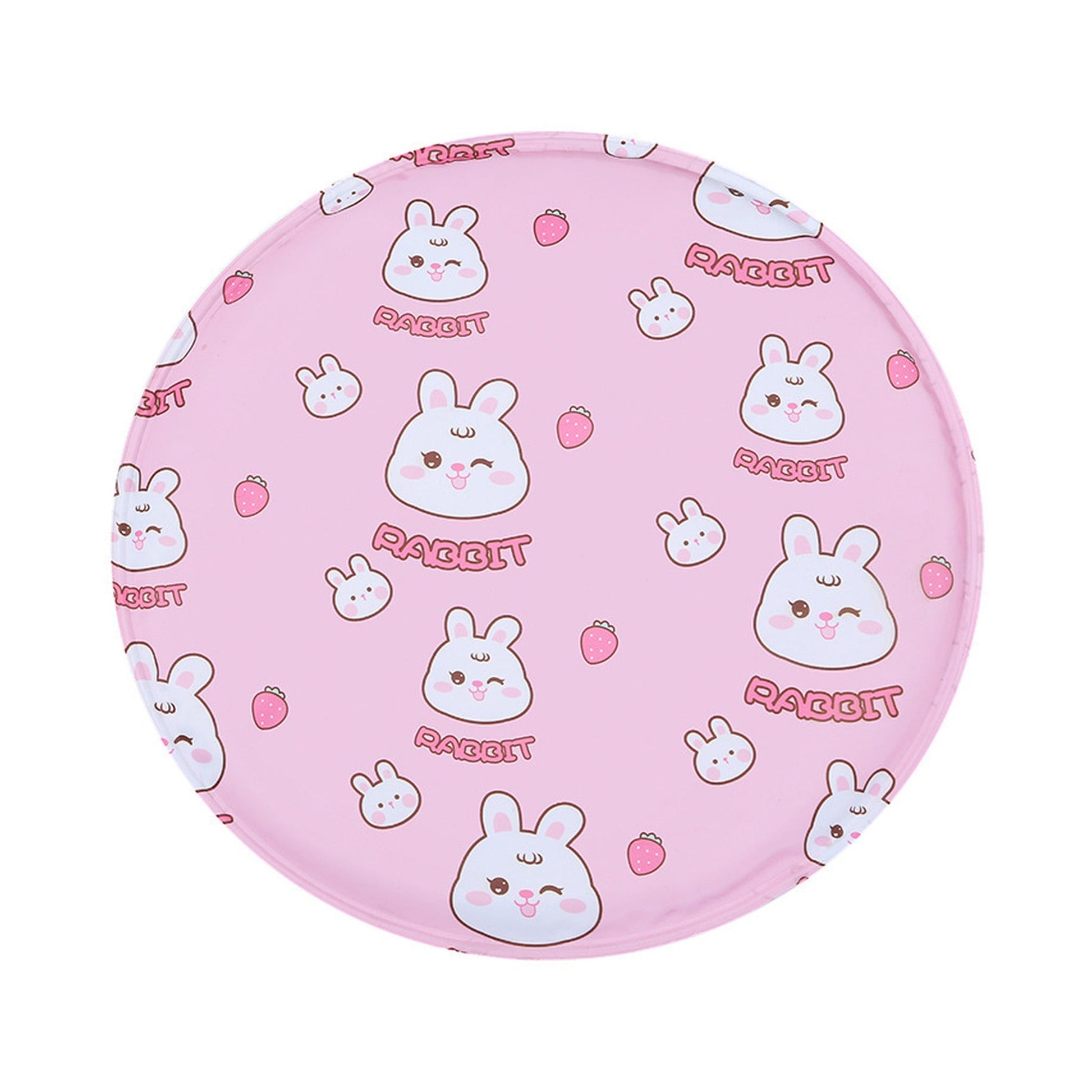 Snaggoo round cat cooling gel mat, flat pad, pink rabbit print