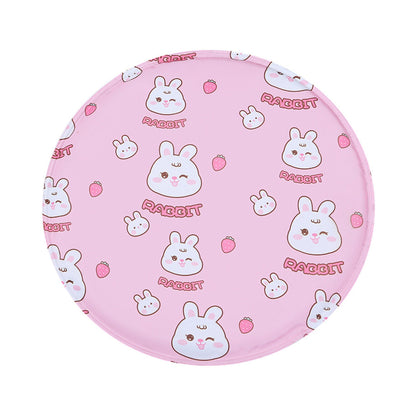 Snaggoo round cat cooling gel mat, flat pad, pink rabbit print